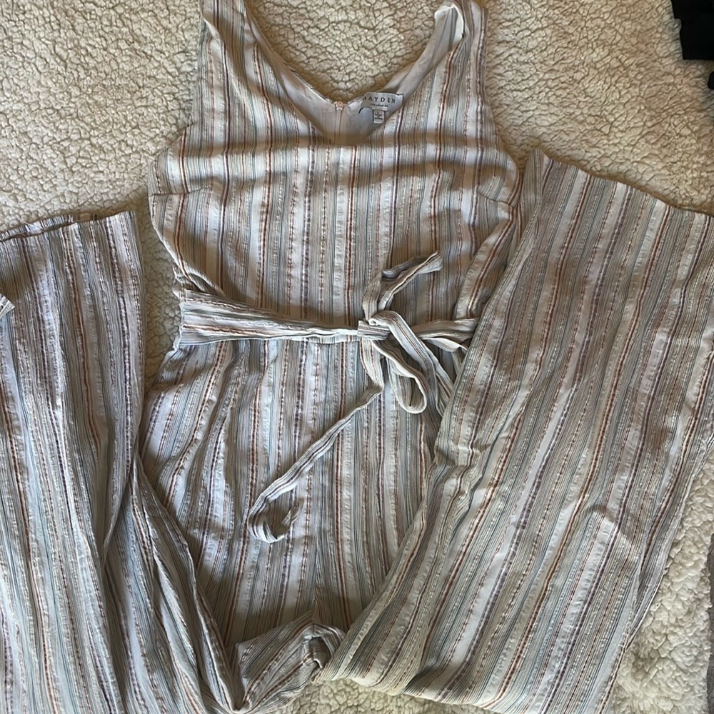 Striped Sleeveless Jumpsuit with Belt